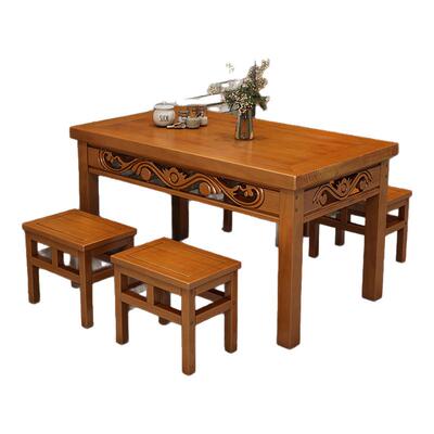 实木餐桌家用餐厅长方形小户型面馆商用餐桌早餐店小吃店桌椅组合