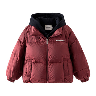 【90白鸭绒】男童冬季假两件羽绒服儿童加厚连帽抗寒防水免洗外套