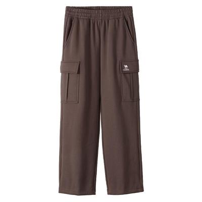 骆驼运动加绒裤女秋冬季新款直筒保暖宽松长裤黑色休闲卫裤