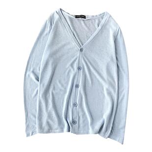 夏季薄款针织开衫男士冰丝空调衫镂空透气防晒衣旅游骑车速干外套