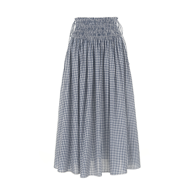 wanatry天丝蓝白格纹法式半裙