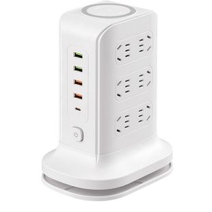 智能无线充电立式塔形插座多功能家用USB接线板可收纳线电源插板