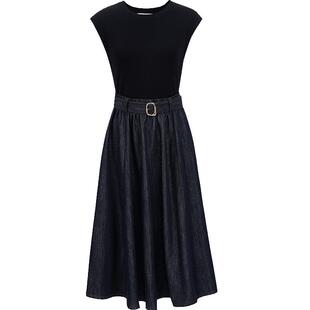 ONLY2026秋季新款无袖显瘦腰线假两件拼接牛仔中长款A字连衣裙女