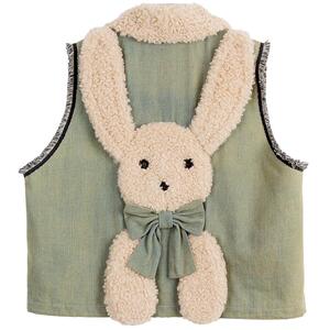 KEIKO [夹棉/保暖] 萌兔饰牛仔棉服马甲24冬季设计感加厚背心外套