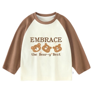 男童长袖t恤春季儿童打底衫纯棉A类小熊图案童装宝宝春装上衣女童