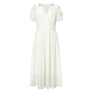 伊芙丽吊带露肩泡泡袖镂空设计感白色仙女连衣裙女2025春季新款