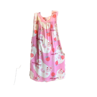 夏女棉绸无袖睡裙大码胖MM人造棉背心睡衣加长绵绸薄款空调家居裙