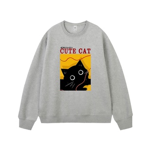 周雨彤同款日系卡通灰色圆领卫衣女秋冬加绒加厚小众设计感上衣新