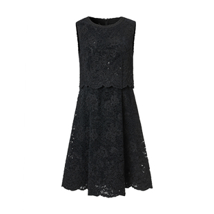 VGRASS25冬季新款雪尼尔刺绣叠珠片绣股绳蕾丝假两件截断式连衣裙