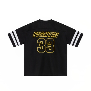 重磅美式冰球服刺绣户外短袖网眼速干橄榄球篮球嘻哈T恤运动球衣