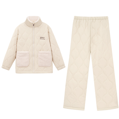 亲嘴猫可外穿三层夹棉家居服套装