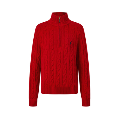 【100%绵羊毛】POLOWALK女式羊毛衫2025冬季新品半拉链绞花羊毛衫