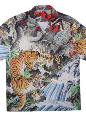 龙虎斗衬衫新品古巴领沙滩