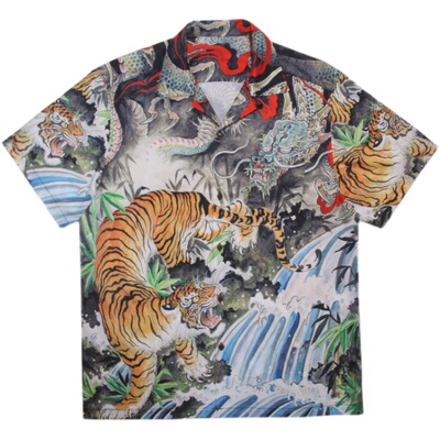 龙虎斗衬衫新品古巴领沙滩