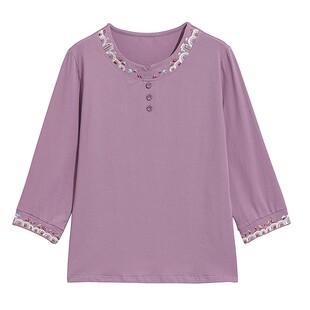 妈妈装洋气七分袖纯棉T恤女2026春秋新款中老年大码上衣中袖小衫