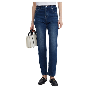 [高弹力]波顿2025春夏新款女士高端牛仔裤中高腰直筒修身法棍裤子