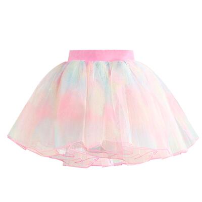 彩虹色芭蕾舞半身网纱彩虹裙
