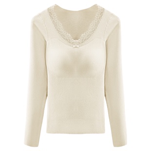 绵羊毛保暖内衣女款带胸垫加绒厚冬季贴身内搭打底衫秋衣秋裤套装