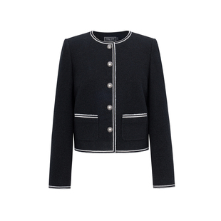 VER TOW「黑白叙事」复古小香风羊毛短款外套 修身圆领轻奢风女装