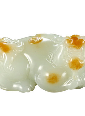 和田玉貔貅手把件男款糖白