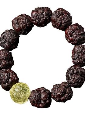 小叶紫檀手串黄水晶貔貅文玩手链