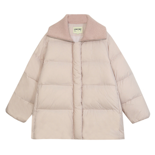 omont蛋挞家针织领泡芙粉色羽绒服女冬季宽松软糯厚实面包服外套