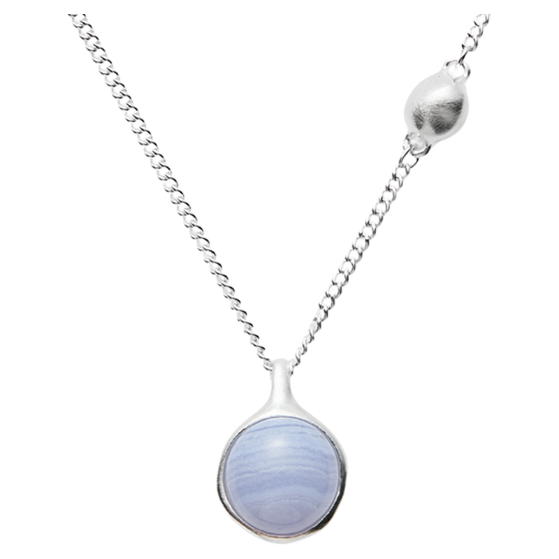 ewest 蓝纹玛瑙单珠吊坠女项链蓝色长款小众项坠气质锁骨链轻奢