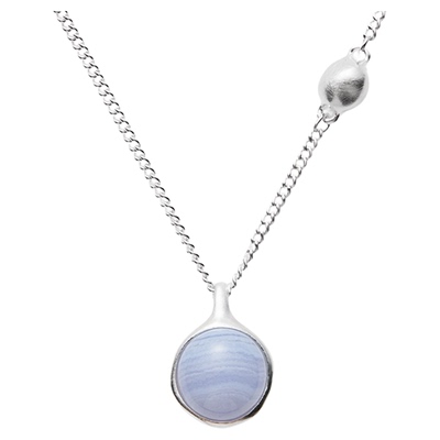 EWEST 蓝纹玛瑙单珠吊坠女项链蓝色长款小众项坠气质锁骨链轻奢