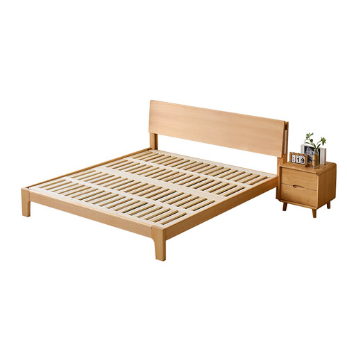 全实木床榉木床可置物可充电带小夜灯简约小户型原木风双人床婚床