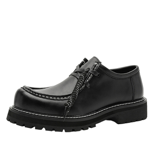 男士休闲皮鞋2026新款冬工作鞋高级感痞帅大头鞋子黑色厚底德比鞋