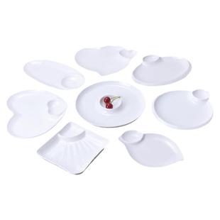 纯白色陶瓷饺子盘子带醋碟家用水饺盘虾盘菜盘创意个性菜碟薯条盘