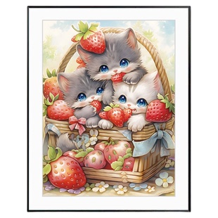 没有烦恼猫咪草莓新品十字绣2025年新款线绣客厅小件玄关卧室刺绣