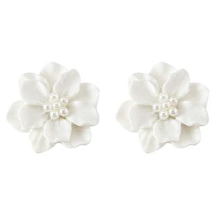 绝美白色山茶花耳夹女甜美气质花瓣耳环小众轻奢新款高级好看耳饰