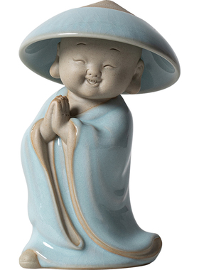 小和尚摆件佛系禅意陶瓷人物家居玄关书房桌面装饰茶桌斗笠茶漏