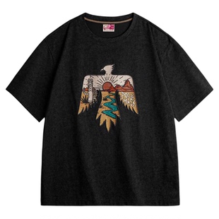 马登夏日复古纳瓦霍民族风印花T恤情侣款黑色宽松休闲百搭短袖女