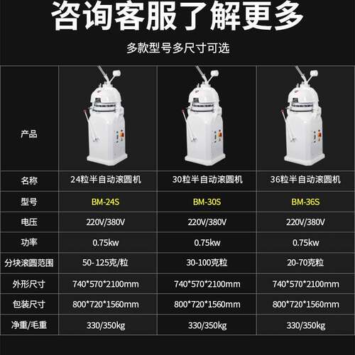商用多功能半自动分割滚圆机 面包蛋糕汉堡面团30 24粒分块滚圆机