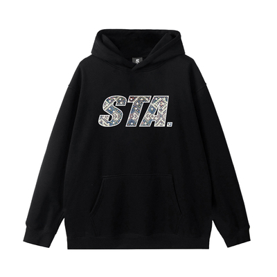 STA美式重磅潮牌仿钉珠连帽卫衣
