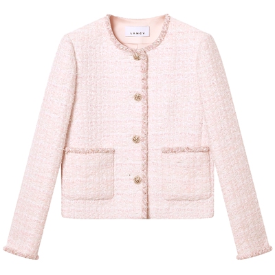 LANCY/朗姿2026春新款法式复古优雅钉珠小香风短外套圆领箱型上衣