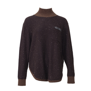 贝特如针织衫中老年女装秋季厚款高领毛衣咖色带口袋保暖上衣ES