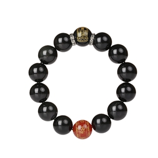 灵机生活馆 生肖兔鸡黑曜石手串本命佛像珠子红玛瑙手链吉祥物