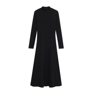 pusumede 至知温柔 黑色半高领长袖针织连衣裙女气质修身显瘦长裙