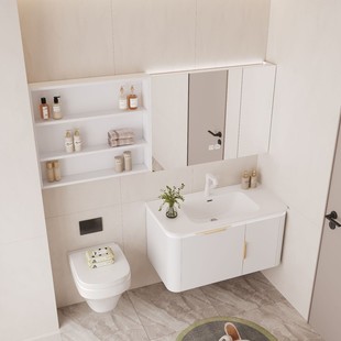 小红书岩板无缝陶瓷盆可丽耐一体盆浴室柜洗手池洗漱台盆橡木定制