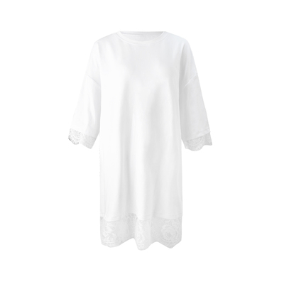 ourhour拼接蕾丝花边宽松T恤裙