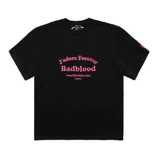 韩国潮牌周雨彤张子萱同款Badblood圆领字母宽松纯棉短袖T恤男女