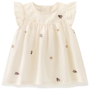 乖奇熊女宝宝纯棉连衣裙夏季薄款飞袖婴儿童可爱公主裙子外出洋气