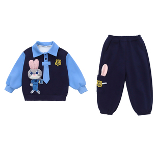 女童春装套装2026新款儿童学院风卫衣女宝宝春秋洋气兔子警官衣服