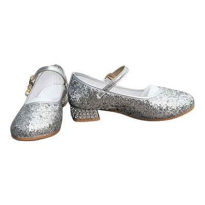 女童银色亮片软底高跟公主鞋