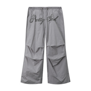 粉色美式工装裤女2025夏季新款复古辣妹街舞弯刀宽松设计感阔腿裤