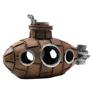 鱼缸仿真潜艇沉船火山口装饰品小摆件增氧泵配件造景躲避屋全套餐