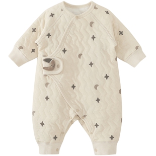 婴儿连体衣新生儿秋冬夹丝加厚保暖哈衣初生儿爬爬服春秋宝宝衣服